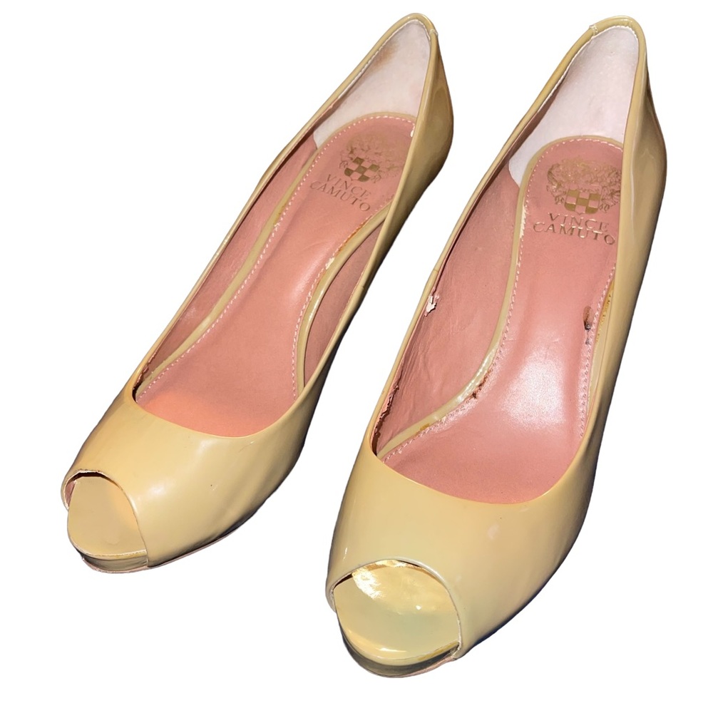 Vince Camuto Nude Peep Toe Pump Patent Women’s Size 8.5B 3.5” Heel
